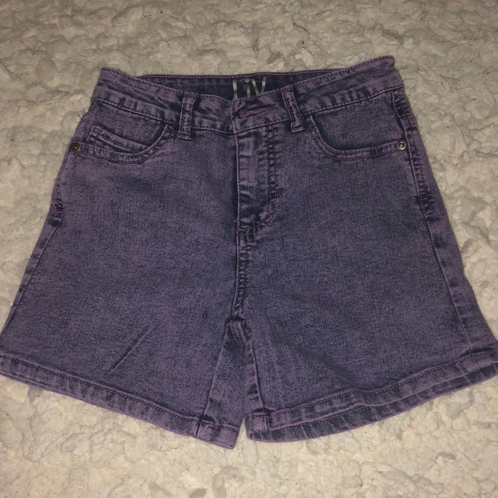 Purple High Waisted Acid Wash Jean Shorts